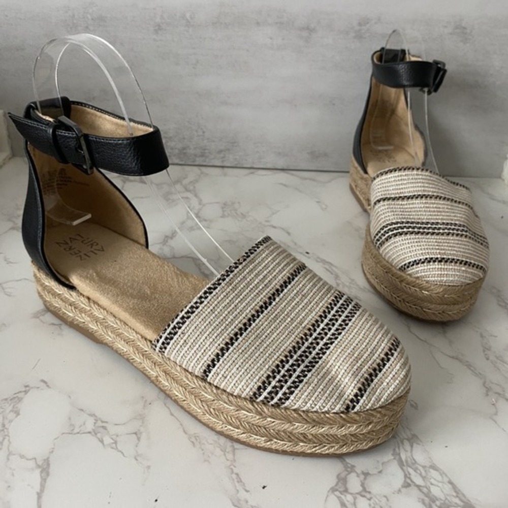 Naturalizer‎ Espradrilles Sandals Sz 8.5M Leather Fabric Flat Summer Coastal